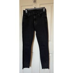 MOTHER Stunner Zip Ankle Step Fray Studded Jeans Dark Wash  Womens 27